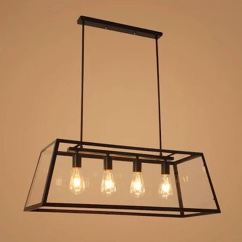 Glass 4 luces de la isla Posaboradora Trapecio de trapezoides ISLA INDUSTRIAL Luz de luz para comedor