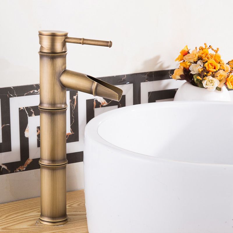 Farmhouse Vessel Faucet Brass Lever Handles Waterfall Spout Lavatory Faucet