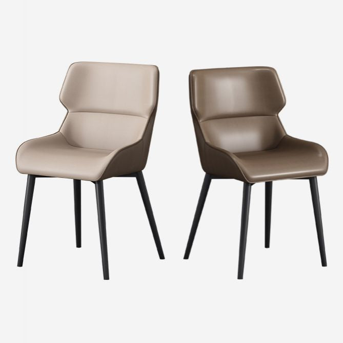 Silla de comedor moderna Parsons curvada de cuero con acabado mate