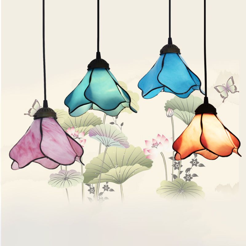 Lotus Stained Glass Pendant Lighting Fixture Tiffany Style Suspended Lighting Fixture