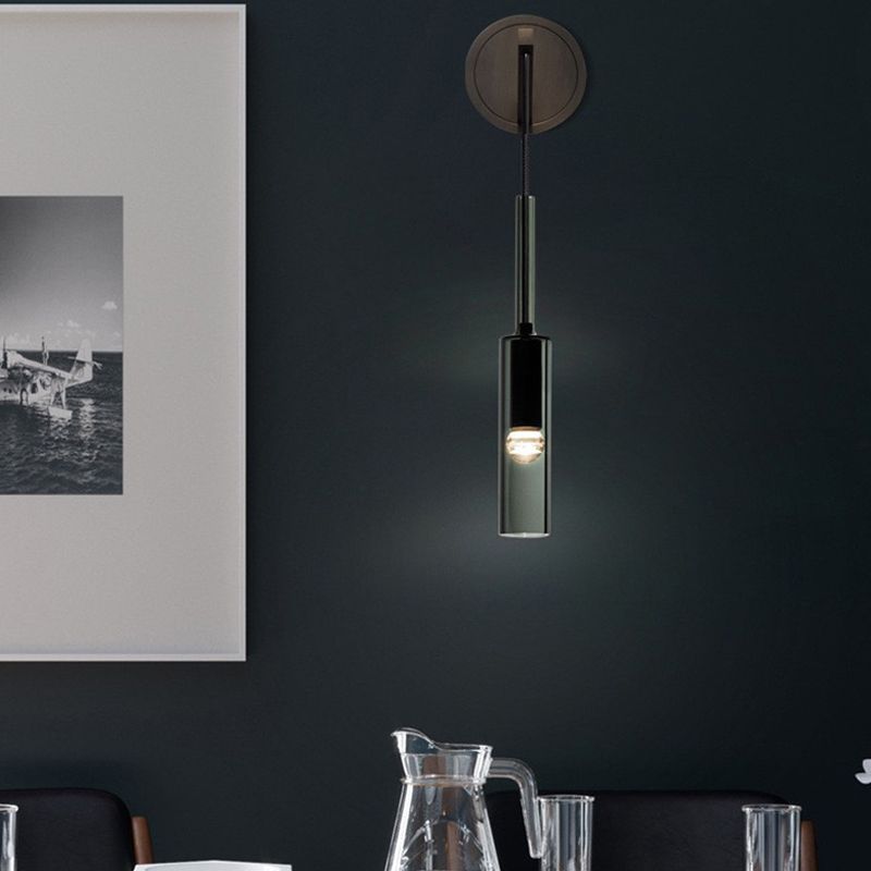 Metal Modern Wall Sconce Cylinder Shape Wall Light with Crystal Shade for Bedroom