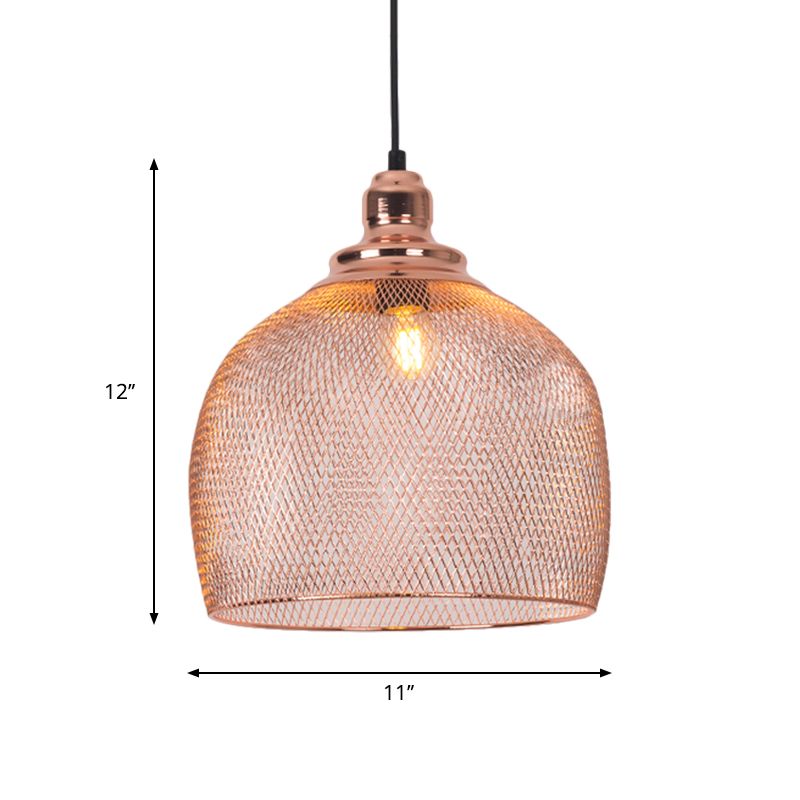 1 Lampenkugel/Kuppel Käfig Anhänger Lampe Industrie Roségold Finish Metall Down Lighting für Esszimmer