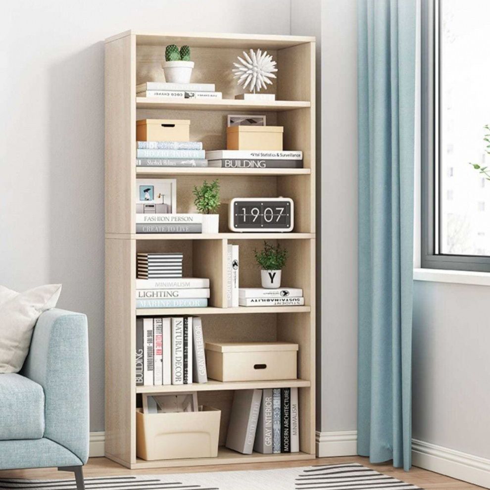 Modern Solid Bookcase Brown Rectangular Bookshelf for Living Room