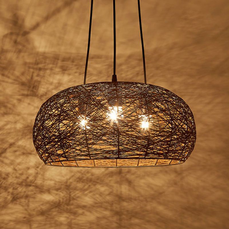 Dome Shade Restaurant Kroonluchter Licht Rattan 3 Heads Chinese hanglamp Lamp