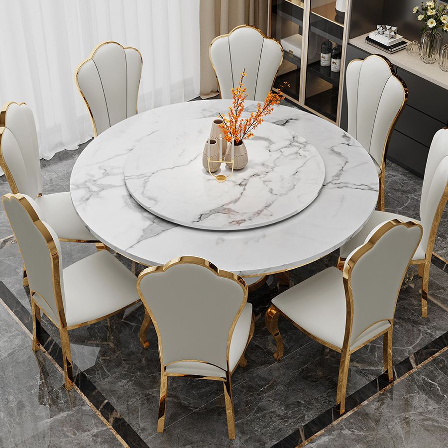 Metal Mesa de comedor redondo tradicional de lujo Mesa interior de mármol con base de pedestal