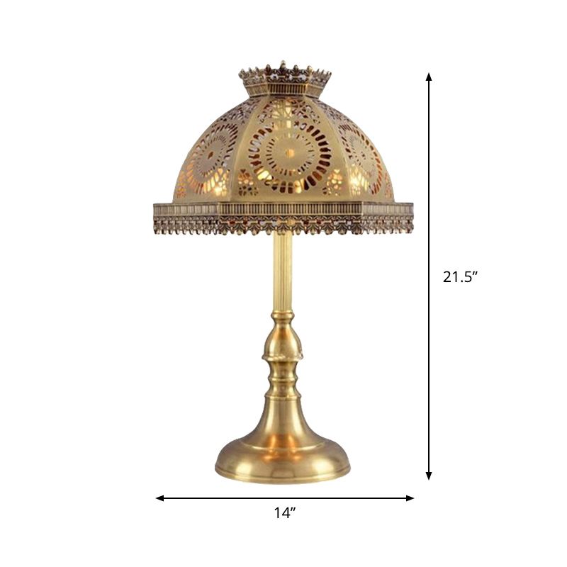 Lampada da tavolo a cupola in ottone Lampada da comodino da soggiorno in stile Art Deco metallizzato a 1 testa con design scavato