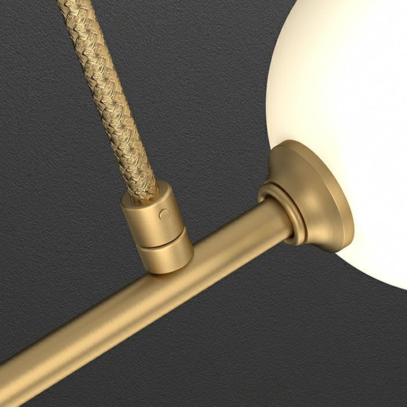 Minimalist U-Shaped Suspension Light Metal Dining Room Island Light with Ball Milky Glass Shade in Gold