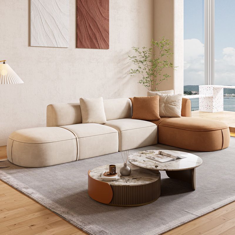 Minimalist 27.6-In H Sofa and Chaise Brown & Beige Sofa with One Side Arm