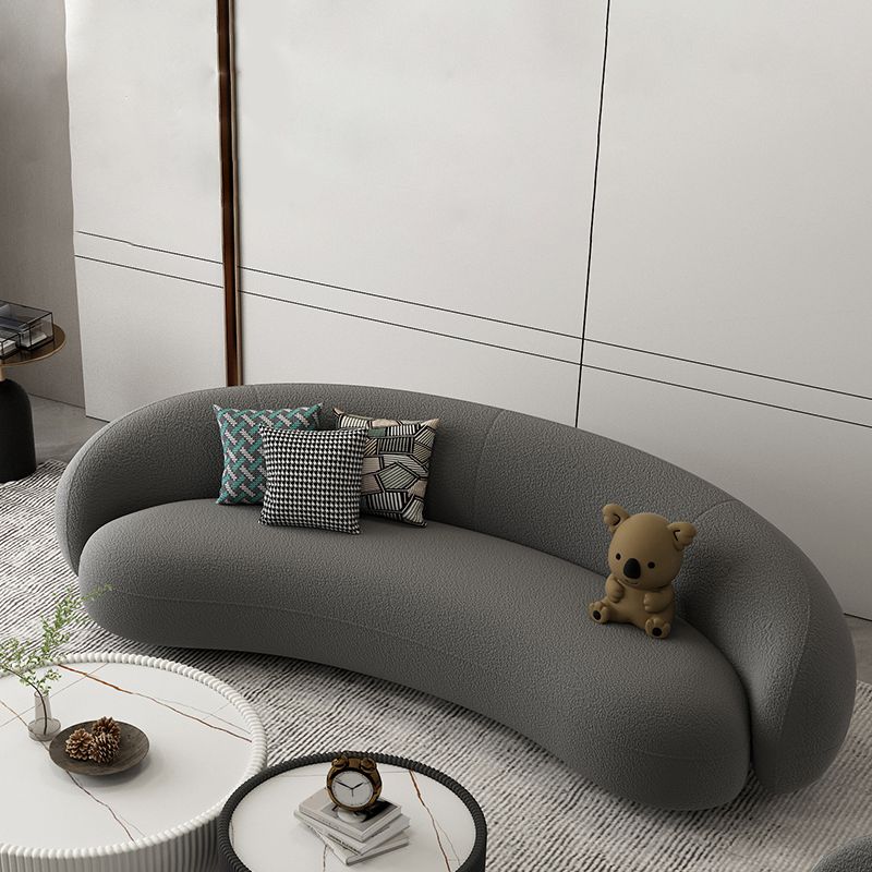 Modern White/grey Wool Curved Sofa Tight Back Stationary Sectional