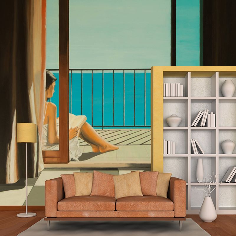 Non-Woven Washable Murals Artistry A Room with a Balcony Drawing Wall Decoration