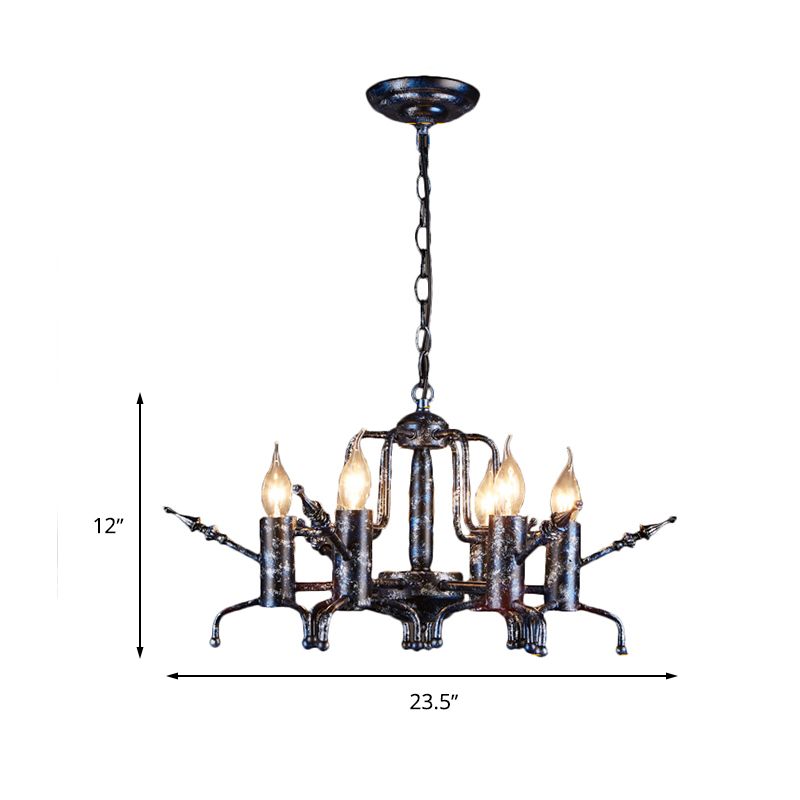 Candle Metal Ceiling Lamp Traditional 6-Head Living Room Chandelier Pendant Light in Black