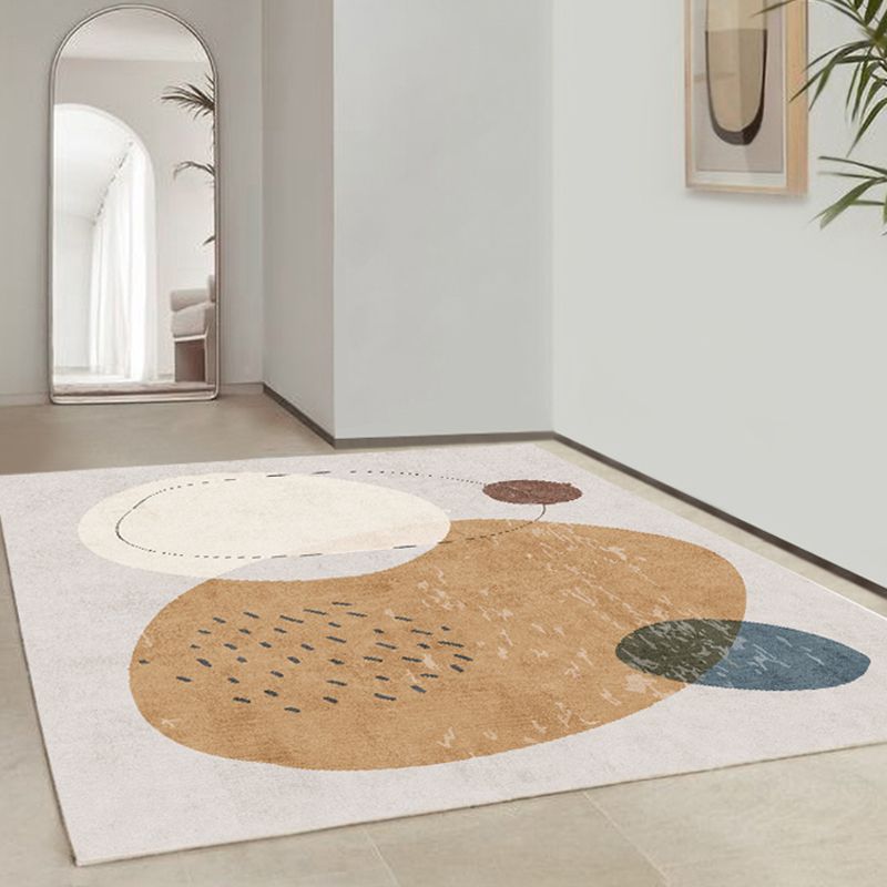 Apricot Tone Simplicity Indoor Rug Polyester Color Block Carpet Non-Slip Backing Rug for Bedroom
