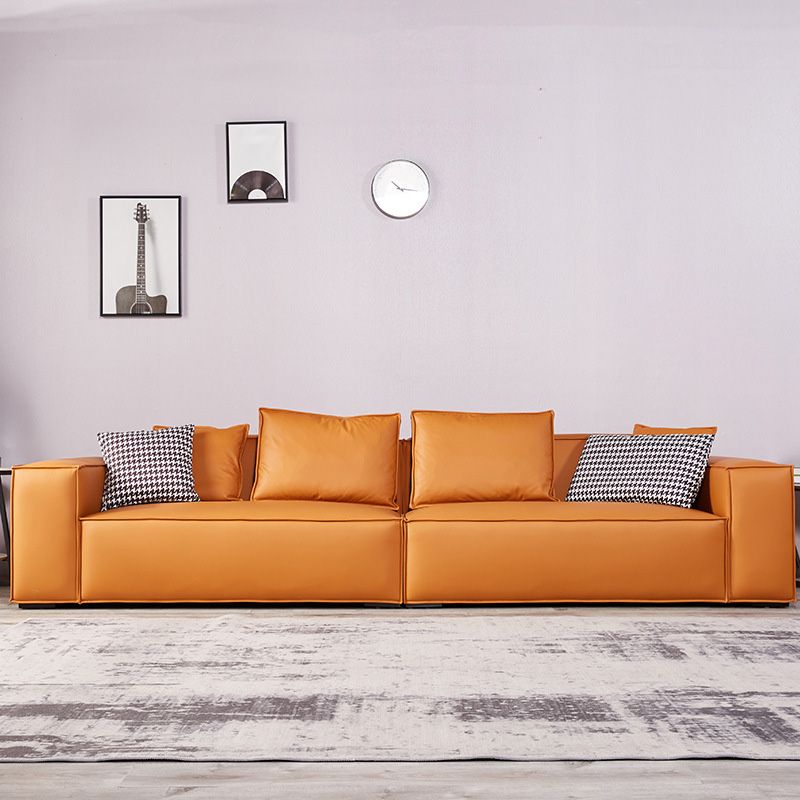 Scandinavian Living Room Sofa Square Arm Pillows Orange Settee