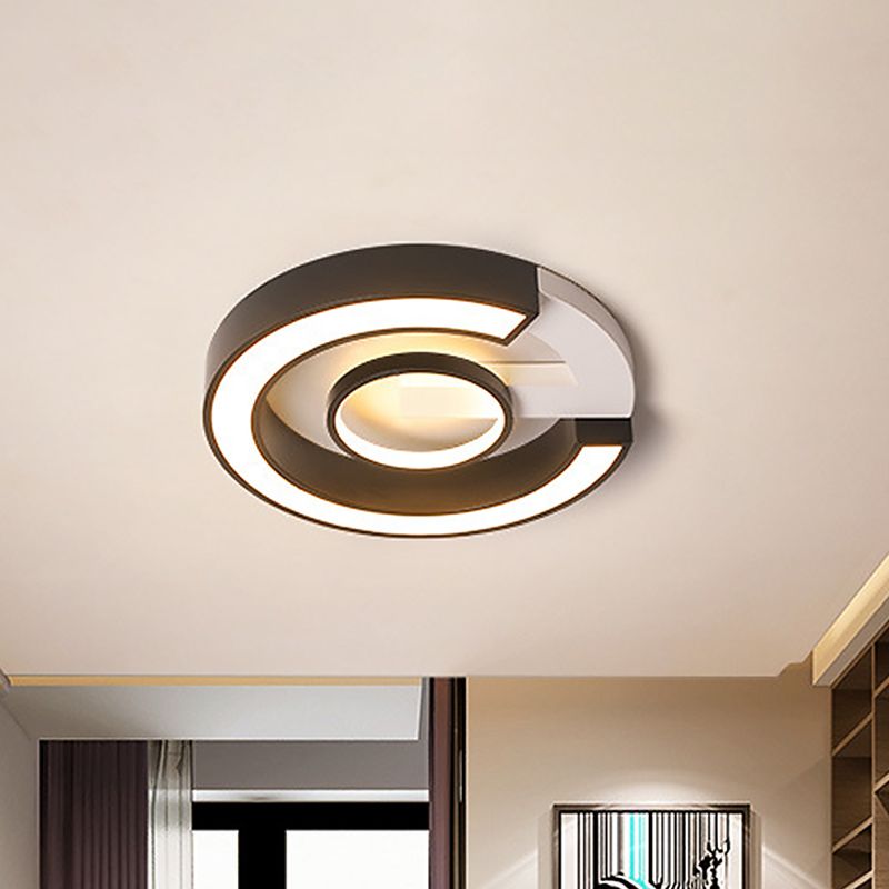 Black Curved LED Flush Mount Modernism Acrylic Flush Ceiling Light Fixture in Warm/White Light, 18"/21.5" Width