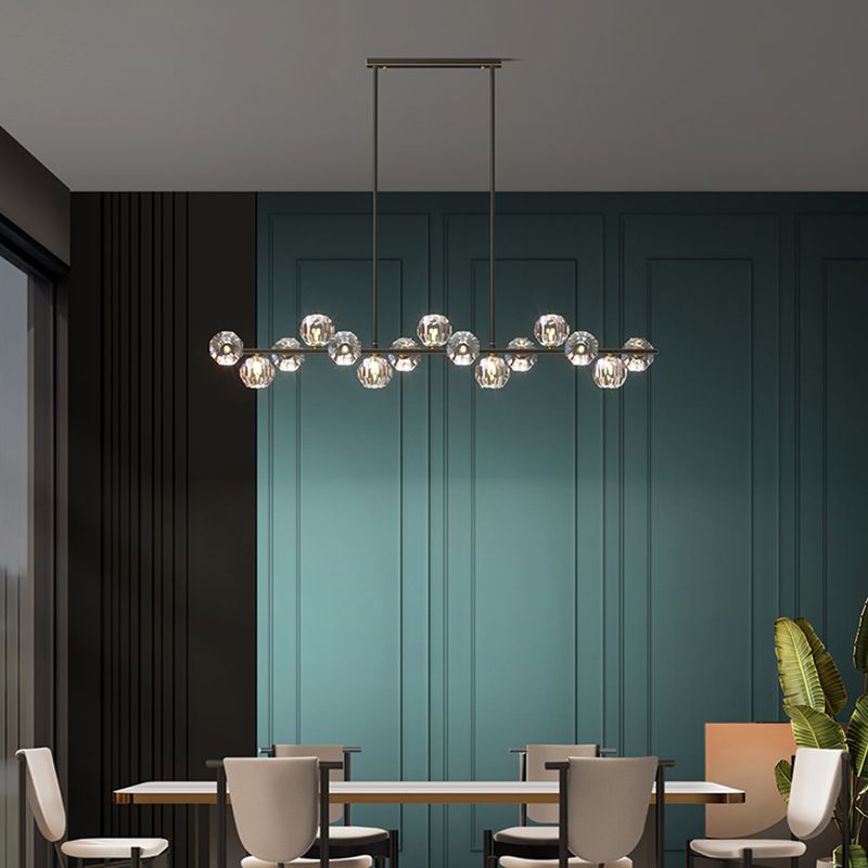 Modern Style Globe Shape Island Pendants Crystal Pendant Lights in Black for Dining Room