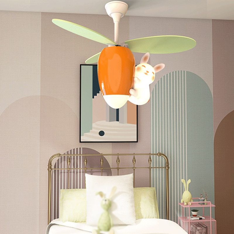 Children Ceiling Fan Light LED Ceiling Mount Lamp with Wood for Living Room