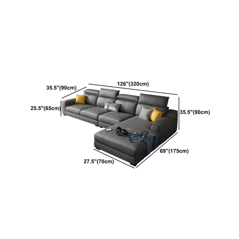 Dark Gray Faux Leather Sectional Sofa 35.43" Tall  Stain-Resistant Sofa