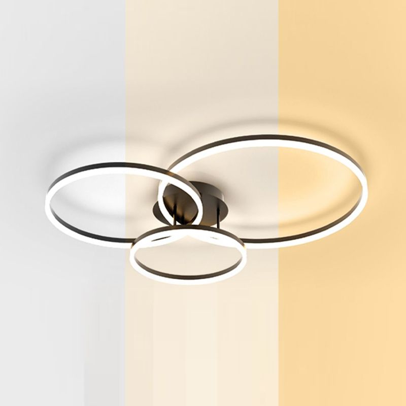 LED Circle 2 / 3 - Light Semi Flush Mount Metal and Acrylic Black Ceiling Semi Flush