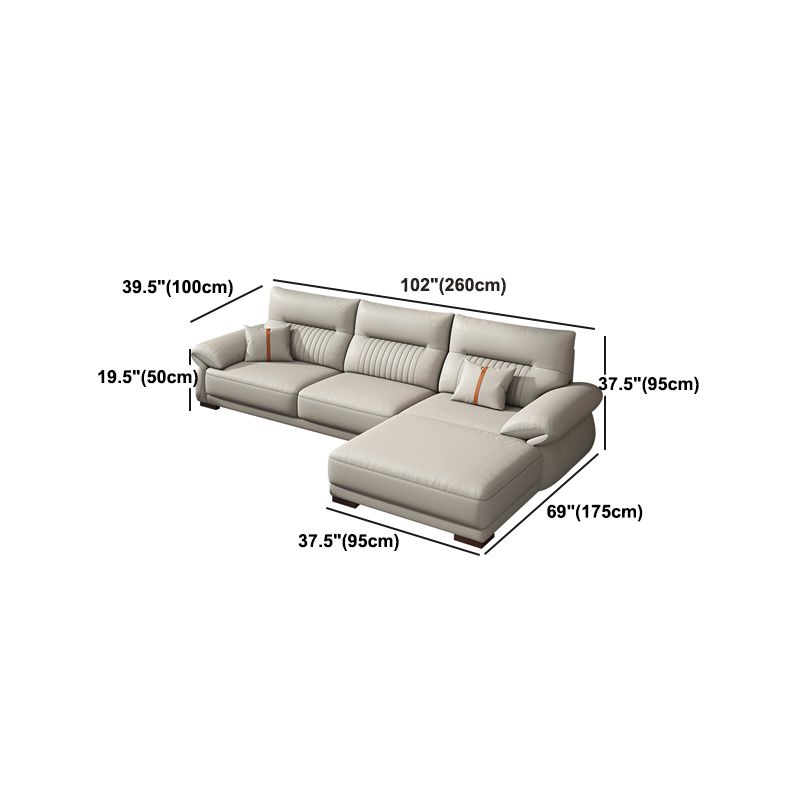 Contemporary Cream Stationary Grain Leather Square Arm Sofa & Chaise