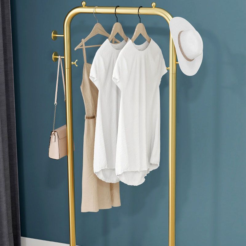 Modern Coat Rack Metal Hanging Rail and 4 Hooks Entry Hall Tree
