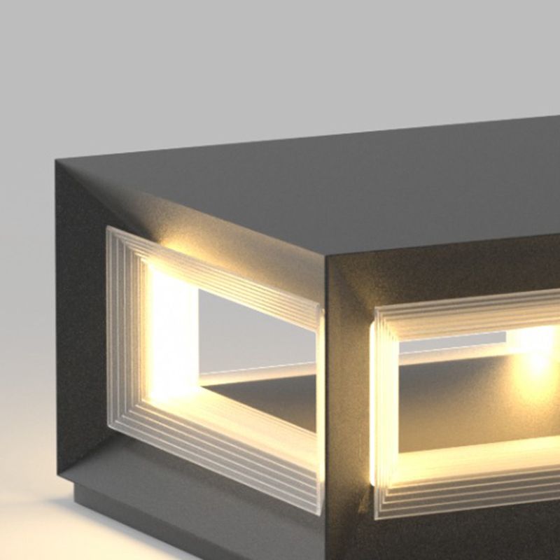 Square Contemporary Waterproof LED Pillar Light in Black for Courtyard