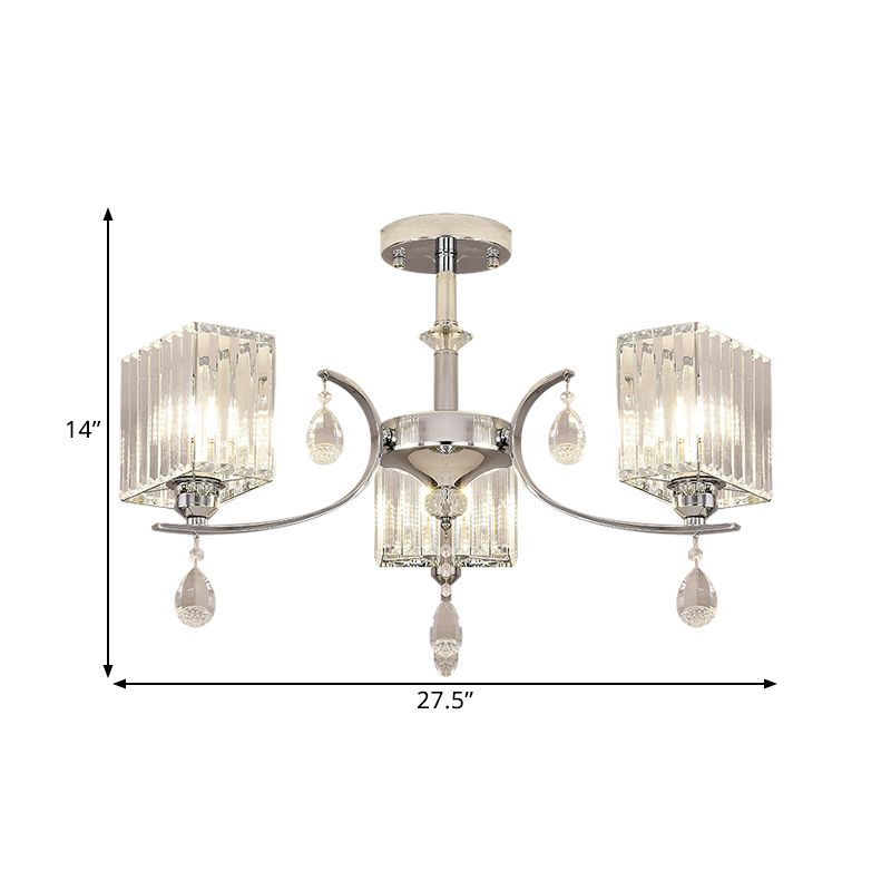 Chrome Plafond de 3/6 Chandelier Crystal Crystal Cuboïde Semi Flush Light