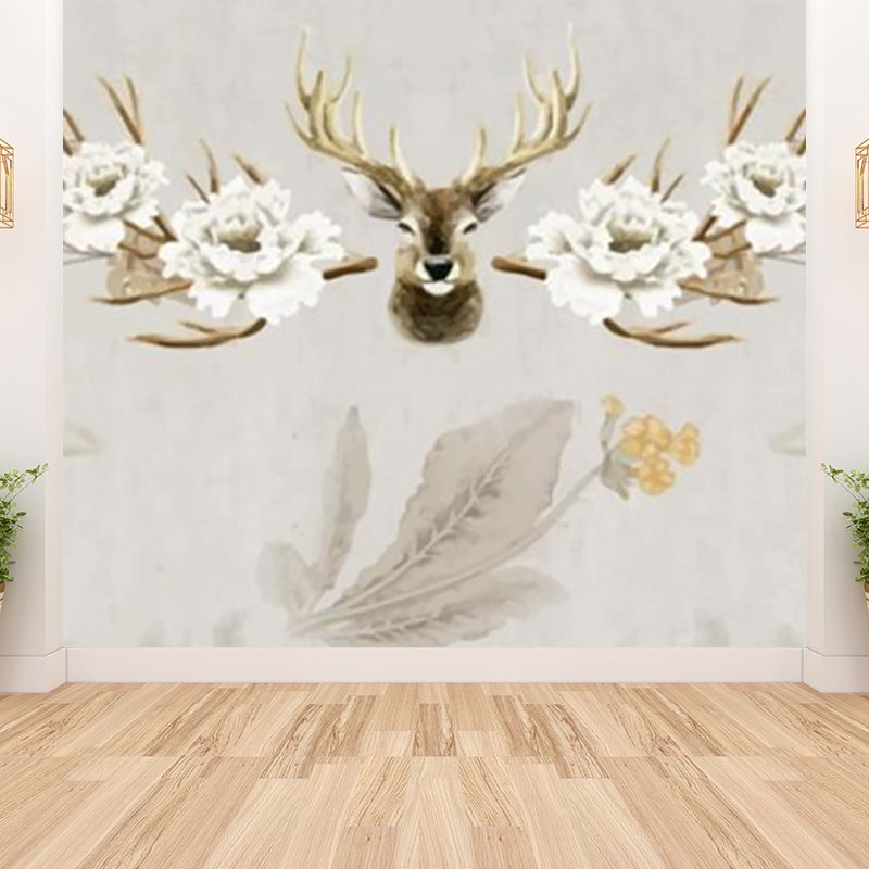 Reindeer Mural Wallpaper Modern Non-Woven Material Wall Covering in Pastel Color