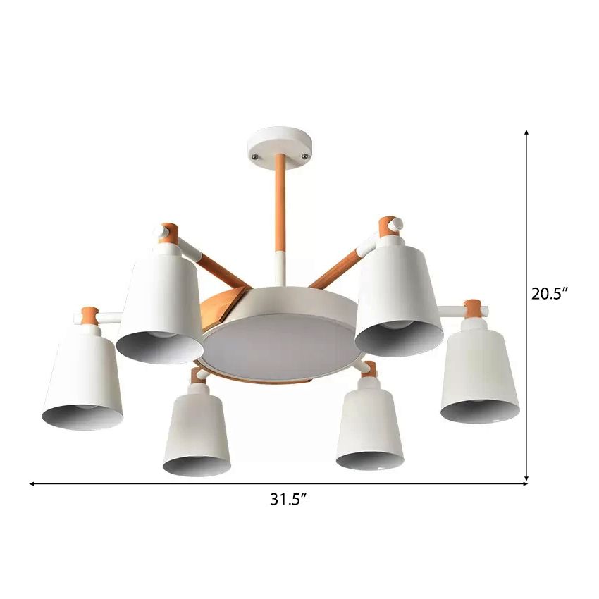 Nordic Stylish Bucket Hanging Light Metal 7 Heads White Chandelier for Bedroom