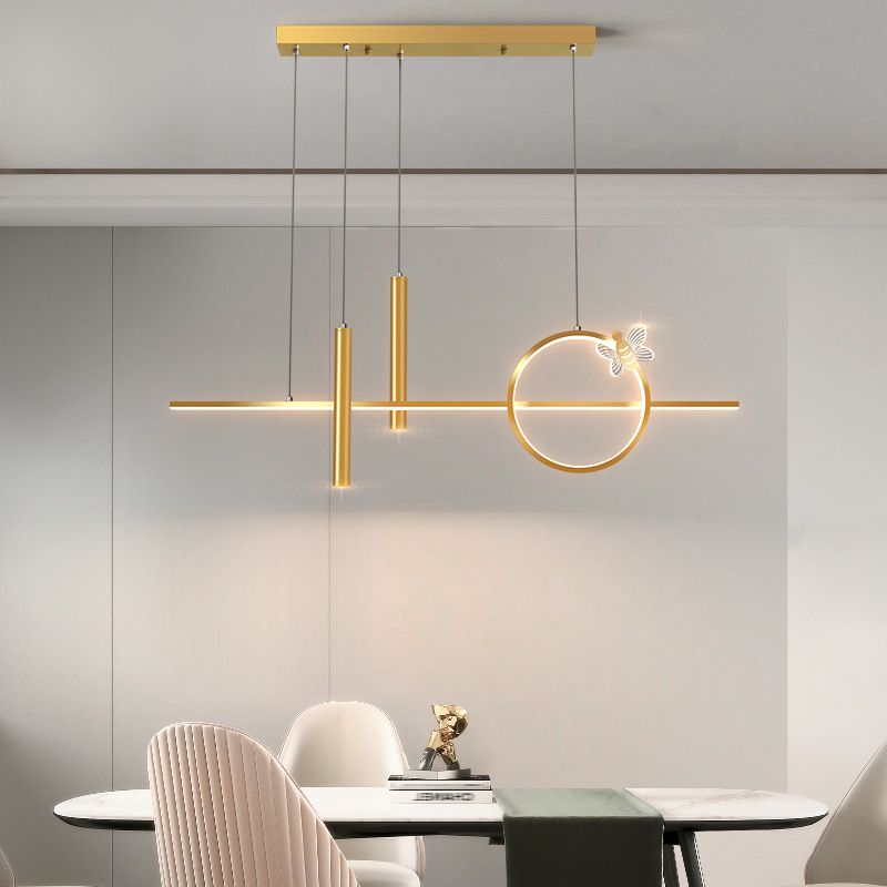 Moderne lineare Inselbeleuchtung LED Gold Metall Anhängerleuchte für Esszimmer