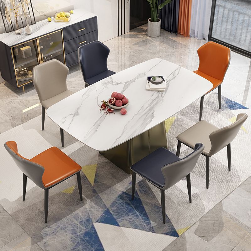Metal Traditional Luxury Rectangle Table High Gloss White Sintered Stone Table with Pedestal