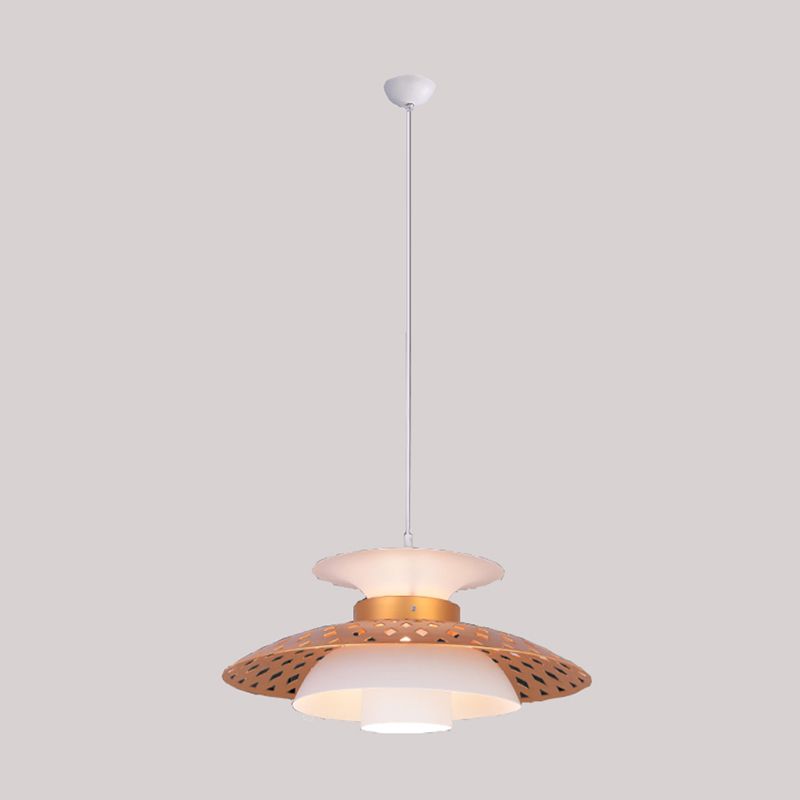 1 Bulb Domed Hanging Lamp Contemporary Metal Ceiling Pendant Light in White and Gold
