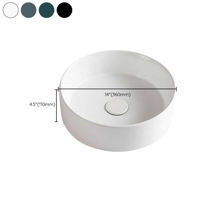 Modern Bathroom Sink Porcelain Round Vessel Sink with Pop-Up Drain