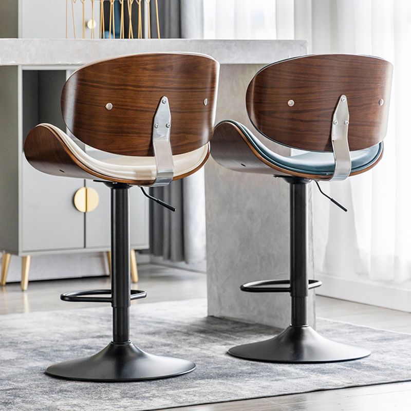 Modern Swivel Footrest Bar Stool Metal Backrest Indoor Counter Stool with Wood Seat