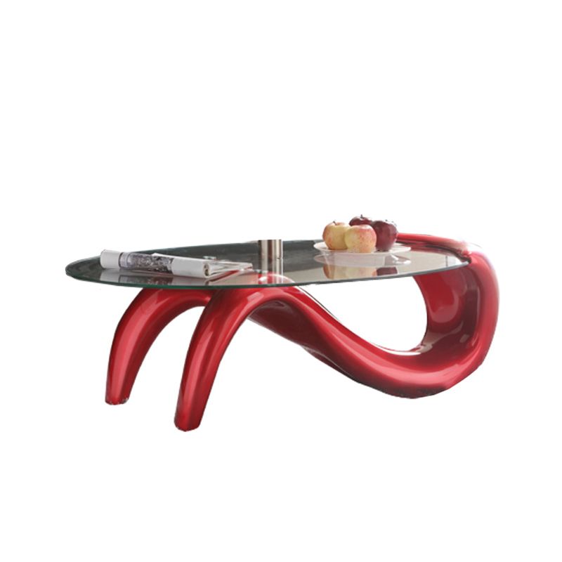 Glass Top Cocktail Table Oval Modern Minimalist Coffee Table