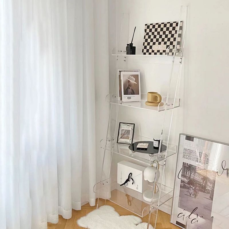Contemporary Open Back Ladder Bookshelf Acrylic Bookcase with Shelves