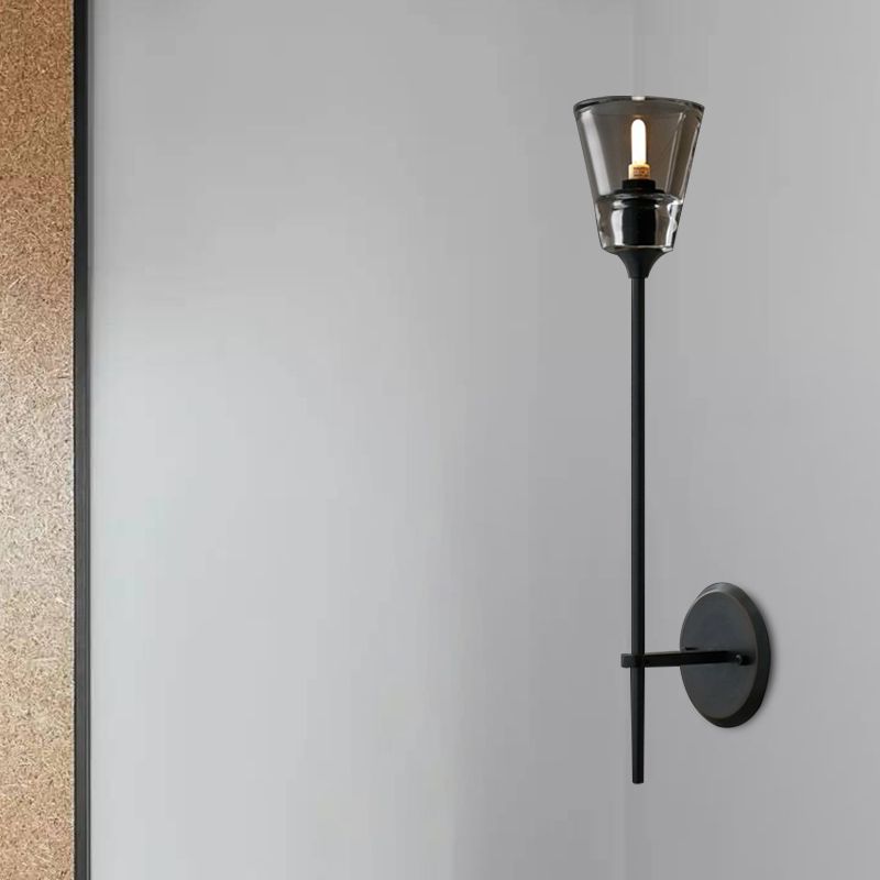 Conical Bathroom Wall Lamp Retro Clear Glass 1/2 Lights Black/Brass LED Wall Mount Lighting