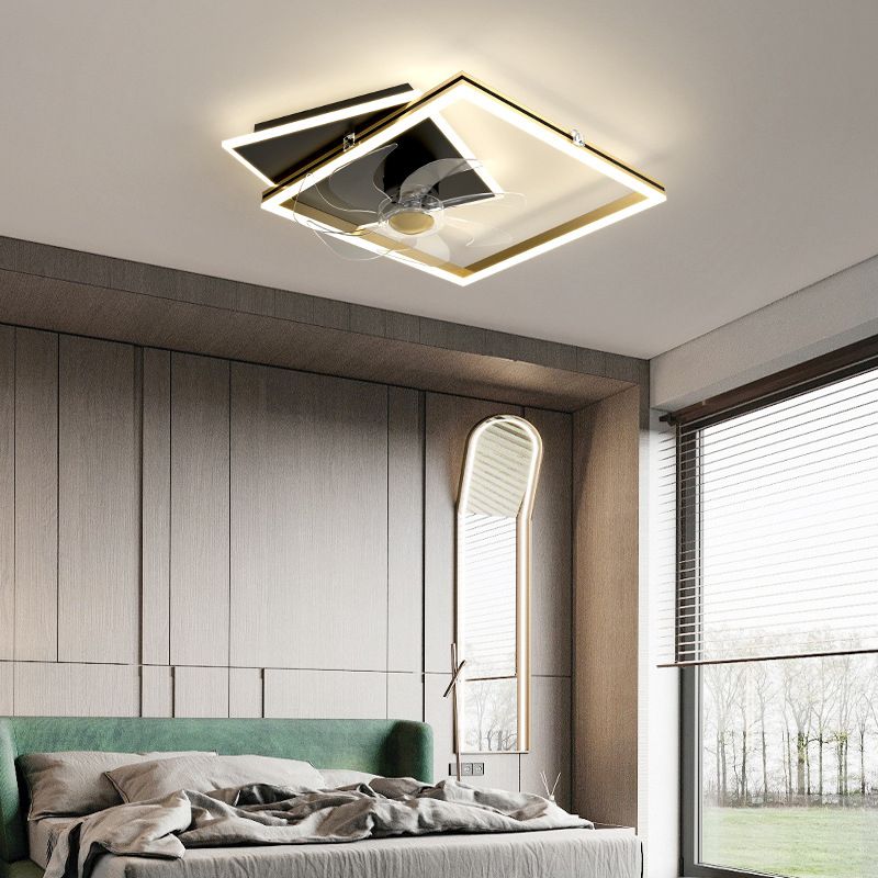 Light Luxury Iron Ceiling Fan Lamp Geometry LED Ceiling Fan Light for Living Room