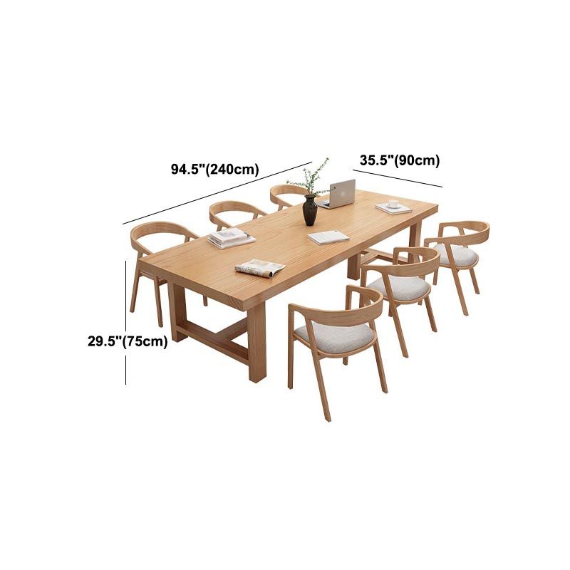 Table de salle à manger rectangulaire contemporaine en bois naturel en pin avec double piédestal