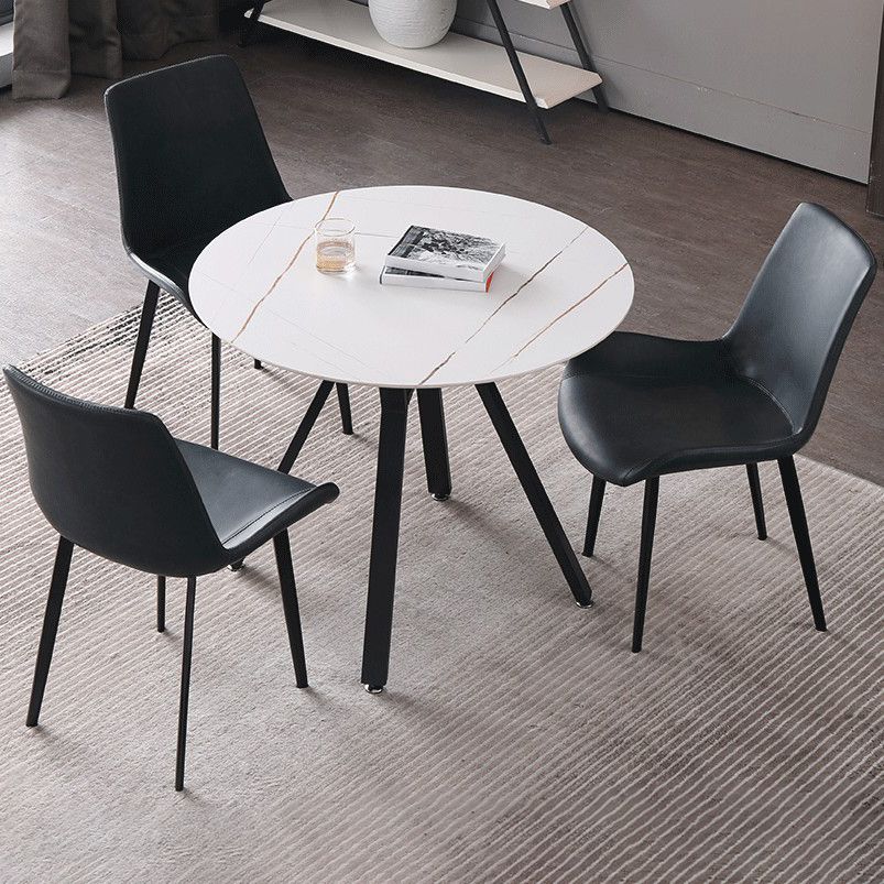 Modern Style Sintered Stone Dining Room Table Round Table with Metal Base