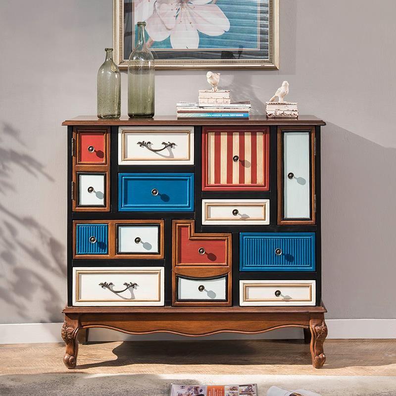 Industrial Painted Accent Cabinet with Drawers Solid Wood Chest