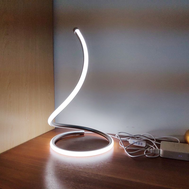 Curved Task Lighting Minimalist Acrylic LED Night Table Lamp in Gold/Silver, White/Warm Light