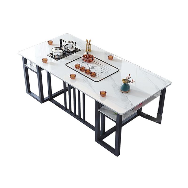 Slate and Metal Table Modern Minimalist Storage Rectangular Dining Table
