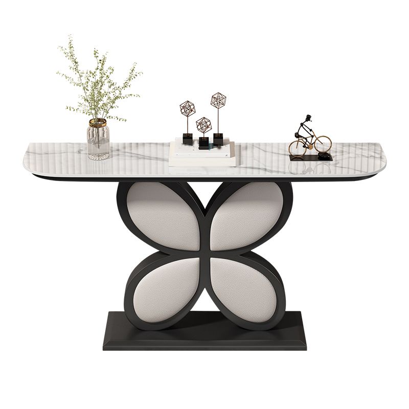 Half Moon Accent Table Antique Finish Console Sofa Table in Stone