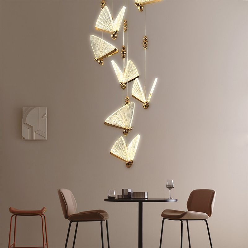 Modern Luxury Butterfly Pendant Light Aluminium Indoor LED Hanging Lamp with Acrylic Shade