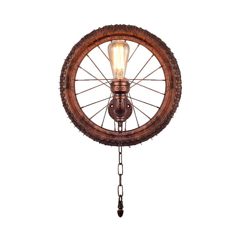 1 Light Wall Lighting Rustic Industrial Wheel Design Metal Sconce Lamp in Dark Rust for Restaurant