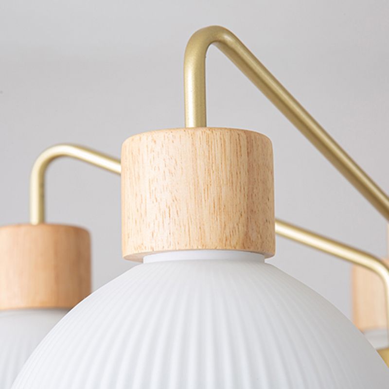 Modern Wood Flush Mount Dome Shape Ceiling Light with Glass Shade for Living Room