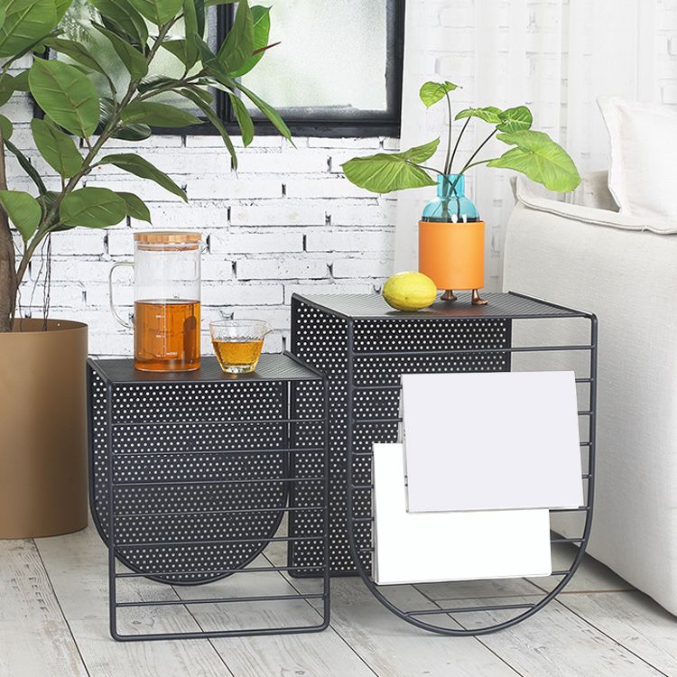 Mid-Century Modern Square Coffee Table with Iron Top and Iron Base