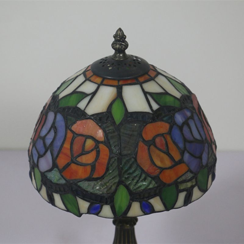 Antike Messing Einkopf Nachttisch Lampe Mediterraner Glas Rosa Rose/Rot Rose/Tulpe Nachttisch