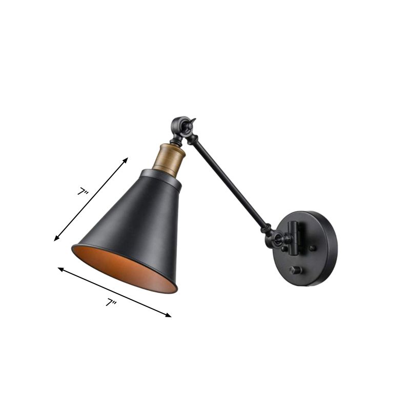 1 ampoule en fer mural clair clair vintage noir swing bras de salon applique lampe à la teinte du cône