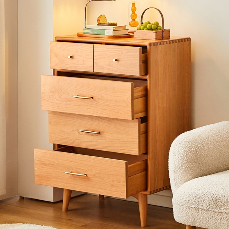 Contemporary Pine Wood Accent Chest 39" Tall Side Cabinet with 5 Drawers